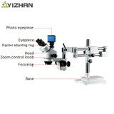 Simul-Focal Double Boom Stand Trinocular Stereo Zoom Microscope 7X-45X 16MP HDMI Camera 56pc Ring Light Microscopio digital