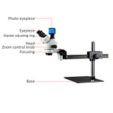 Simul-Focal Trinocular Stereo Zoom Microscope Flexible Tripod Stand Ring Light Soldering Phone Microscopio 7X-45X +16MP camera