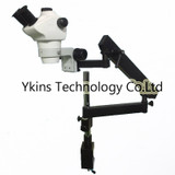 8-50X Simul-focal Continue Zoom Trinocular Articulating Arm Pillar Clamp Stereo Microscope with 10/22 eyepiece for PCB repair