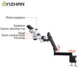 Simul-Focal 7X-45X Trinocular Stereo Microscope Articulating Arm Clamp Microscope Objective Lens 56 Light for soldering biology