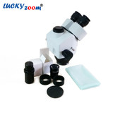 Luckyzoom Brand 7X-45X Single Boom Stand Trinocular Stereo Zoom Microscope 100mm Working Distance W/ 5MP microscopio Camera