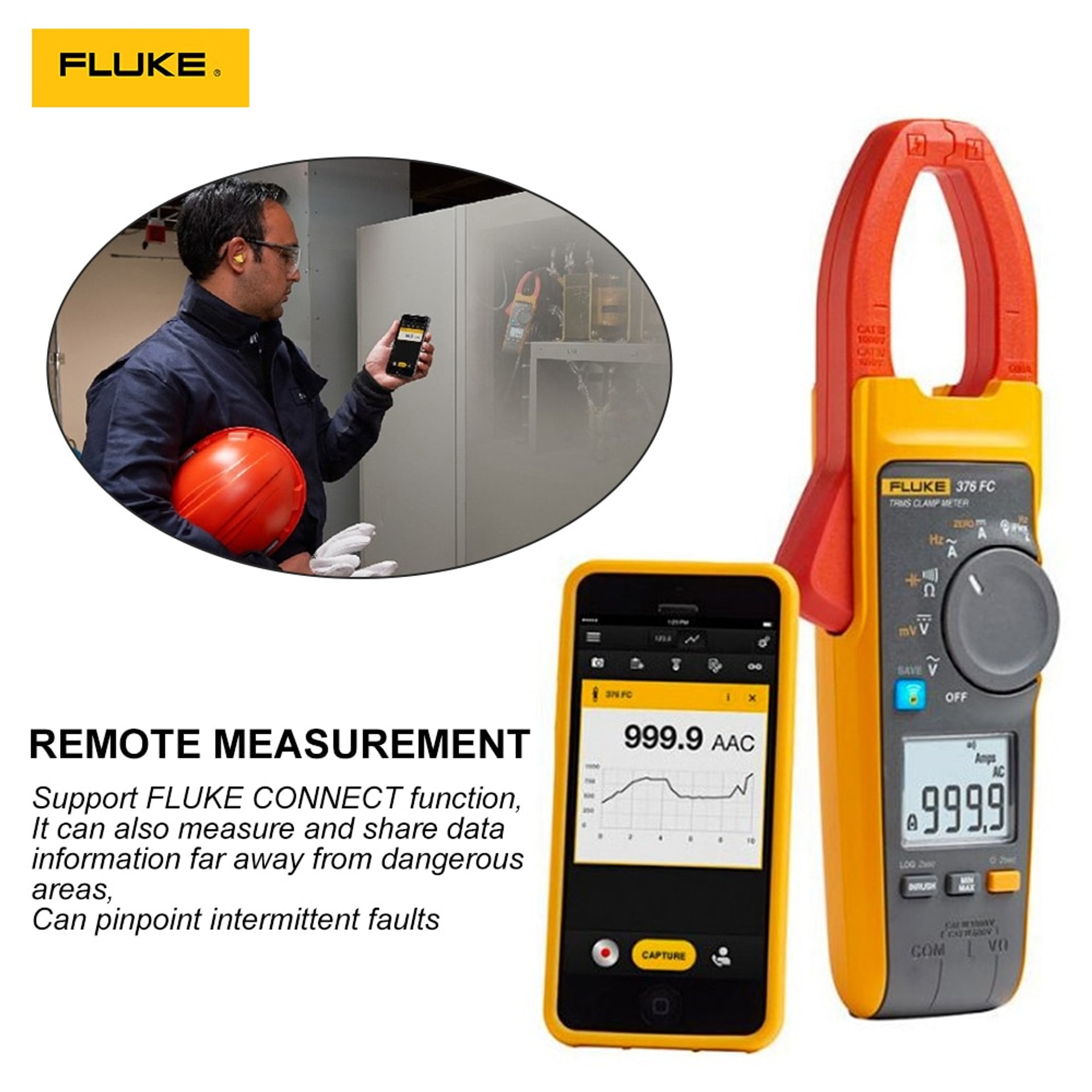 Fluke 376 Fc True Rms 1000A Ac/Dc Clamp Meter With Iflex, Measures Ac