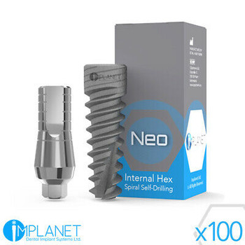 100X Dental Implant Spiral + Straight Abutment Standard With Screw Internal Hex
