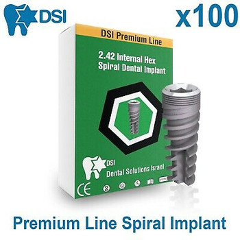 100 Dsi Dental Spiral Implant Premium Line Internal Hex Sterile Sla Ce Iso