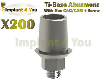 X200 Dental Implant Ti-Base Cad/Cam With Hex + Screws Compatible Hexagon 2.42