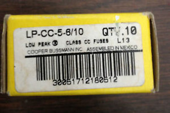 Box of 10 Buss  Fuse  LP-CC-5-6/10  Amp 600V. Midget LO-PEAK Time-Delay, CC fuse