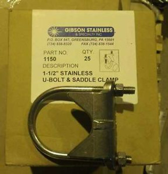 #1150 GIBSON 1 1/2  INCH STAINLESS STEEL U-BOLT AND SADDLE STRAP BOX OF 25