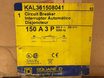 Square D KAL361508041 Circuit Breaker 150-Amp 600-VAC 3-Pole 250-VDC