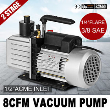 8Cfm Two-Stage Rotary Vane Vacuum Pump 1/2Acme Inlet Hvac/Auto 500Ml Capacity