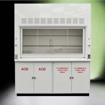 ~. 6 Chemical Laboratory Fume Hood w/ Flammable Acid Storage Cabinets .