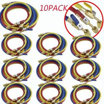 10Pack 60 Hvac 1/4 Sae 600 Psi Charging Hose W/Shut Refrigerant R410A R134A M2