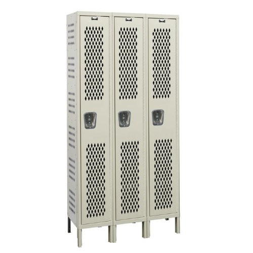 Hallowell U3258-1HV-A-HG Heavy-Duty Ventilated (HDV) Locker, 36" Width x 15" Depth x 78" Height, Single Tier, 3-Wide, Assembled, 725 Gray