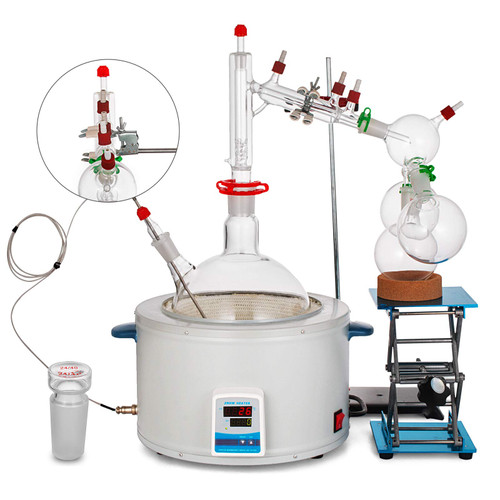 VEVOR 5L Distillation Apparatus Max.450°C Short Path Distillation with Heating Mantle Short Path Distillation Kit Lab Distillation Glassware Apparatus