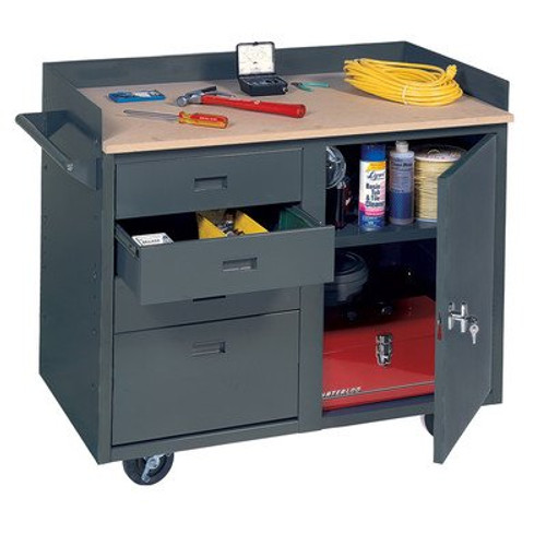 Edsal MB304 Steel Mobile Service Bench with 4 Large Drawers and 1 Door, 42" Width x 34" Height x 24" Depth, Industrial Gray