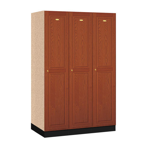 Salsbury Industries 1-Tier Solid Executive Wood Locker with Three Wide Storage Units, 6-Feet High by 21-Inch Deep, Medium Oak