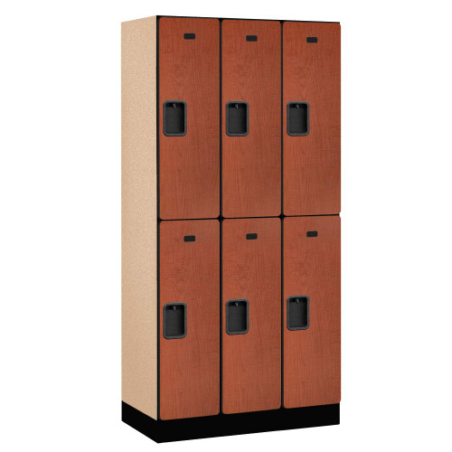 Salsbury Industries 2-Tier Designer Wood Locker with Three Wide Storage Units, 6-Feet High by 18-Inch Deep, Cherry