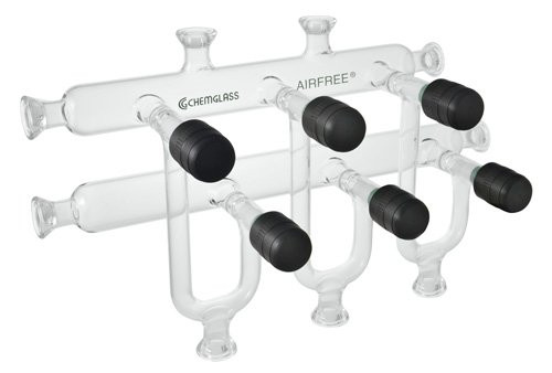 Chemglass AF-0060-01 Series AF-0060 Vacuum Manifold, Airfree, Schlenk, Inert Gas, Double Bank, 3-Port, 410 mm Length