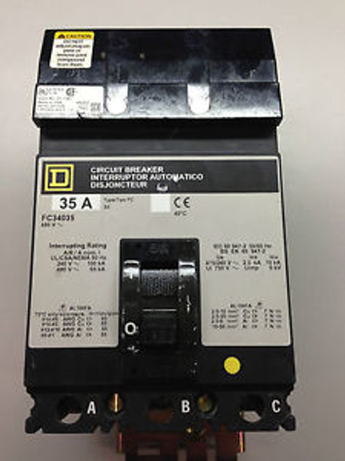 SQUARE D Circuit Breaker FC34035 TYPE FC 3-POLE 480-VOLT 35 AMP