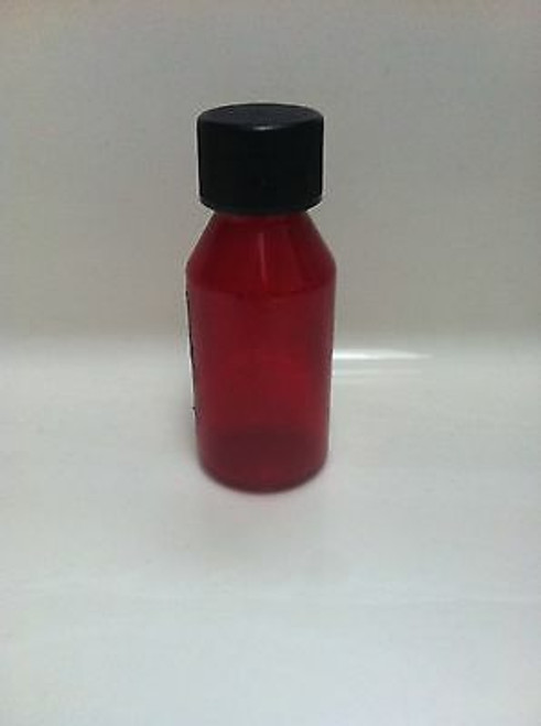 51,000 Pet 1Oz. Red Plastic Bottles With Black Twist Off Caps