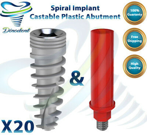 X20 Spiral Implant + Plastic Castable Abutment + Screw For Dental Implant Lab