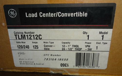 New General Electric Load Center / Convertible Tlm1212C Cu 120/240V 125A Main