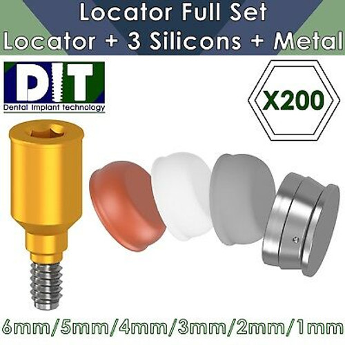 200 X Dental Implant Locator Click-Attachment + 3 Silicons + Metal Housing (Cap)