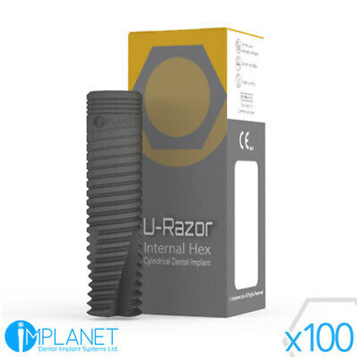 100 X U-Razor® Cylindric Dental Implant Sterile Implants Internal Hex Sla