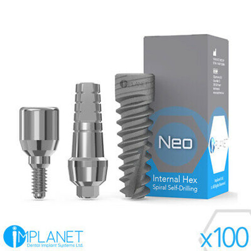 100X Neo® Spiral Dental Implant + Straight Abutment + Healing Cap - Internal Hex