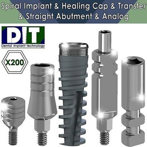 200 X Dental Set Spiral Implant + Healing Cap + St. Abutment + Analog + Transfer