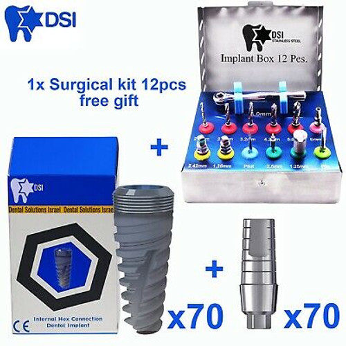 70X Dental Implant Spiral  Sterile Premium + Straight Abutment + Surgical Kit Ce