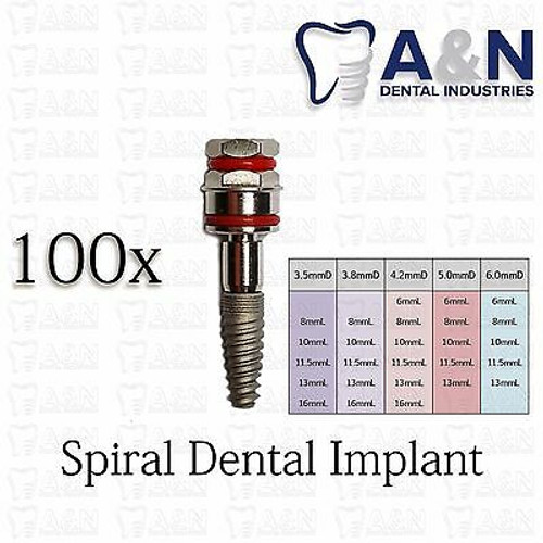 100 Spiral Dental Implant Internal Hex Sterilized Ping High Quality