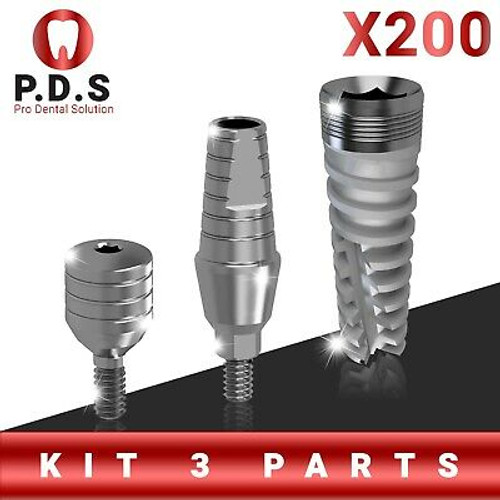 200X Dental Titanium Spiral Implant Set Healing Cap + Straight Abutment