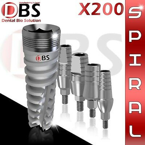 200X Dental Titanium Spiral Implant + Straight Abutment Any Mix Available Lab