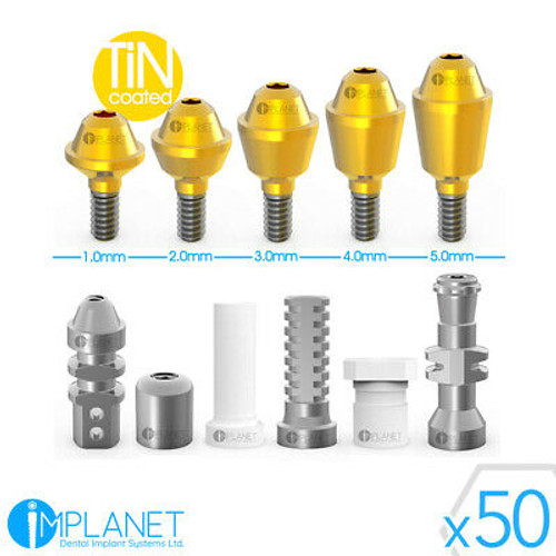 50 X Straight Tin Coated Multi Unit Set For Dental Implant Internal Hex Abutment