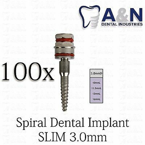 100 Slim Spiral Dental Implant Internal Hex Sterilized 3.0Mm Titanium Lot