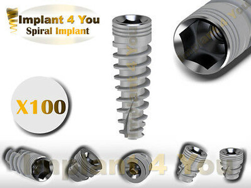 100X Dental Titanium Spiral Implant Sterile Sterilized For Internal Hex Lab