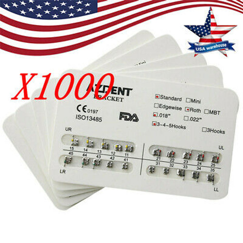 1000X Dental Standard Roth Slot.018 3-4-5 Hooks Brackets Metal Braces Az