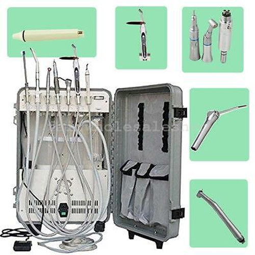 Portable Dental Cart W Compressor 4H+Scaler Curing Light Handpiece 3-Way Syringe