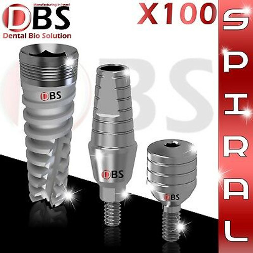 100X Dental Titanium Spiral Implant Kit Straight Abutment + Healing Cap Dentist
