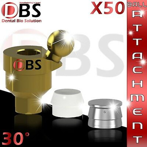 50X Dental Angled Ball Attachment 30?? + Silicon Cap + Metal Housing For Implant