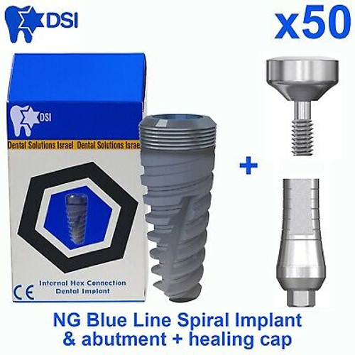 50X Dental Implant Spiral Internal Hex Sterile Sla Kit With Abutment+Heal Cap Ce