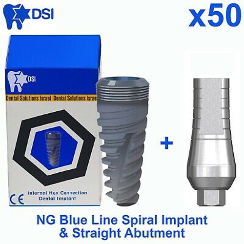 50X Dental Implant Spiral Int-Hex Sterile Sla Premium + Straight Abutment Ce,Iso