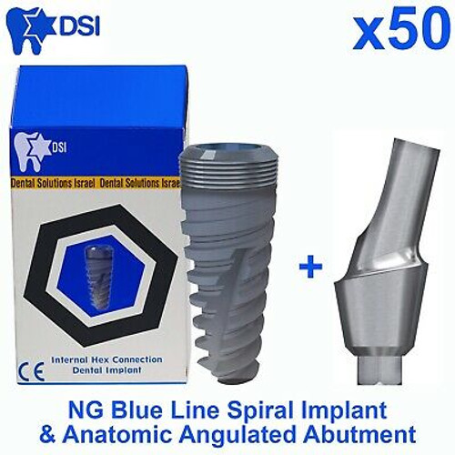 50X Dental Implant Spiral Int-Hex Sterile Sla + Anatomic Angular Abutment  Ce