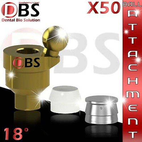 50X Dental Angled Ball Attachment 18?? + Silicon Cap + Metal Housing For Implant