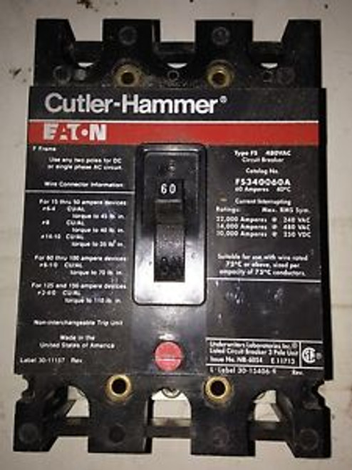 Cutler Hammer Eaton Circuit Breaker FS340060A 60AMP