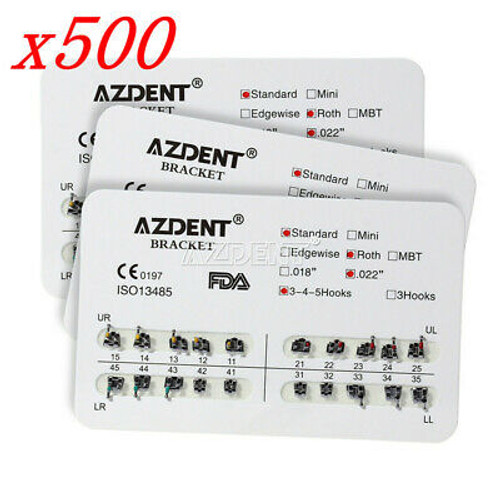 500X Dental Standard Roth.022 Hooks 3 4 5 Metal Brackets Braces 20Pc/Set Azdent