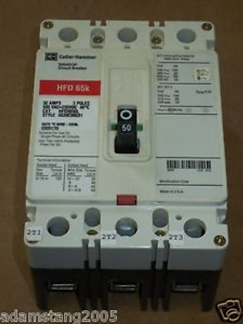 Cutler Hammer HFD 65k 3 pole 50 amp 600v HFD3050L Circuit Breaker Red