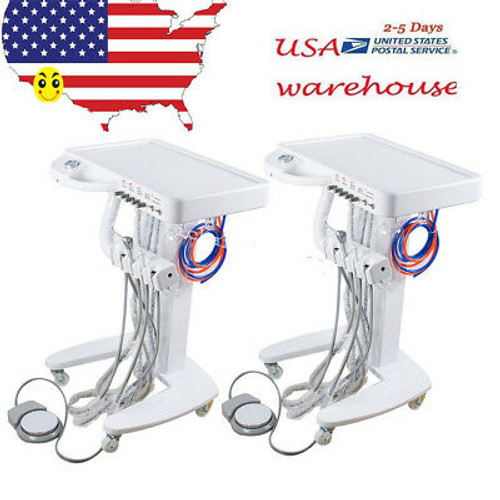 2 Set Portable Mobile Dental Delivery Cart Unit System Air Compressor 4H Syringe