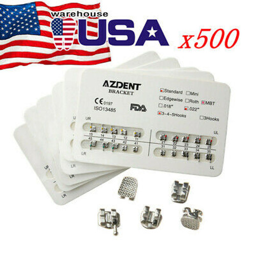 500Packs Dental Standard Mbt.022 Hooks 3-4-5 Metal Brackets Braces