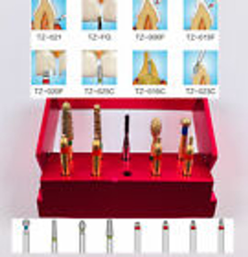 Dental Reverse Direction Fissure Drill Preparation Diamond Burs Gold 9Pcs/Set